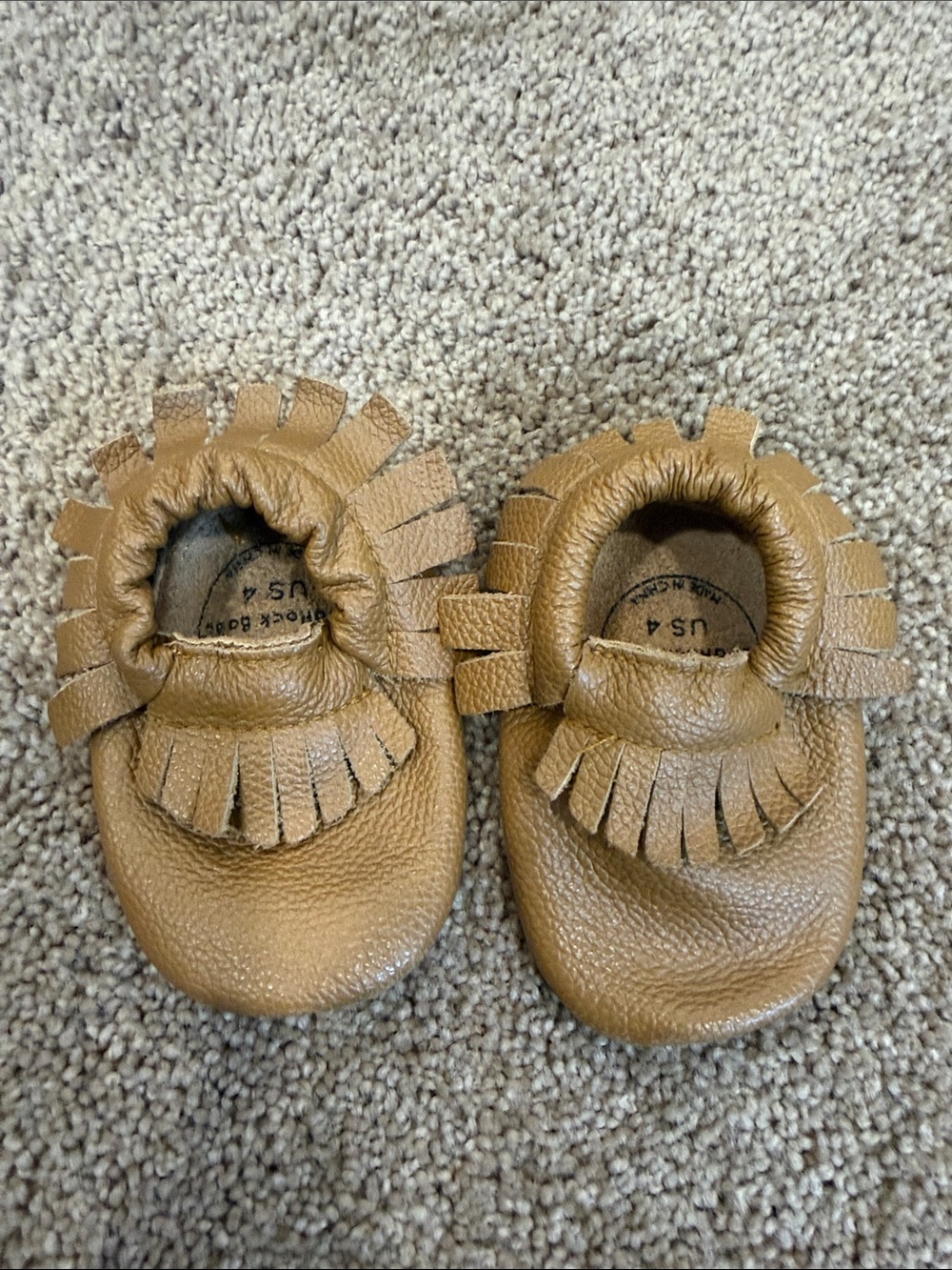 Kids Fringe Moccasin Slip-Ons in Tan